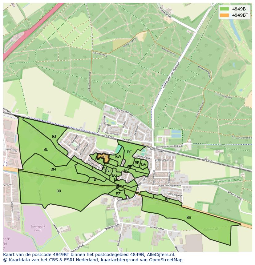 Afbeelding van het postcodegebied 4849 BT op de kaart.