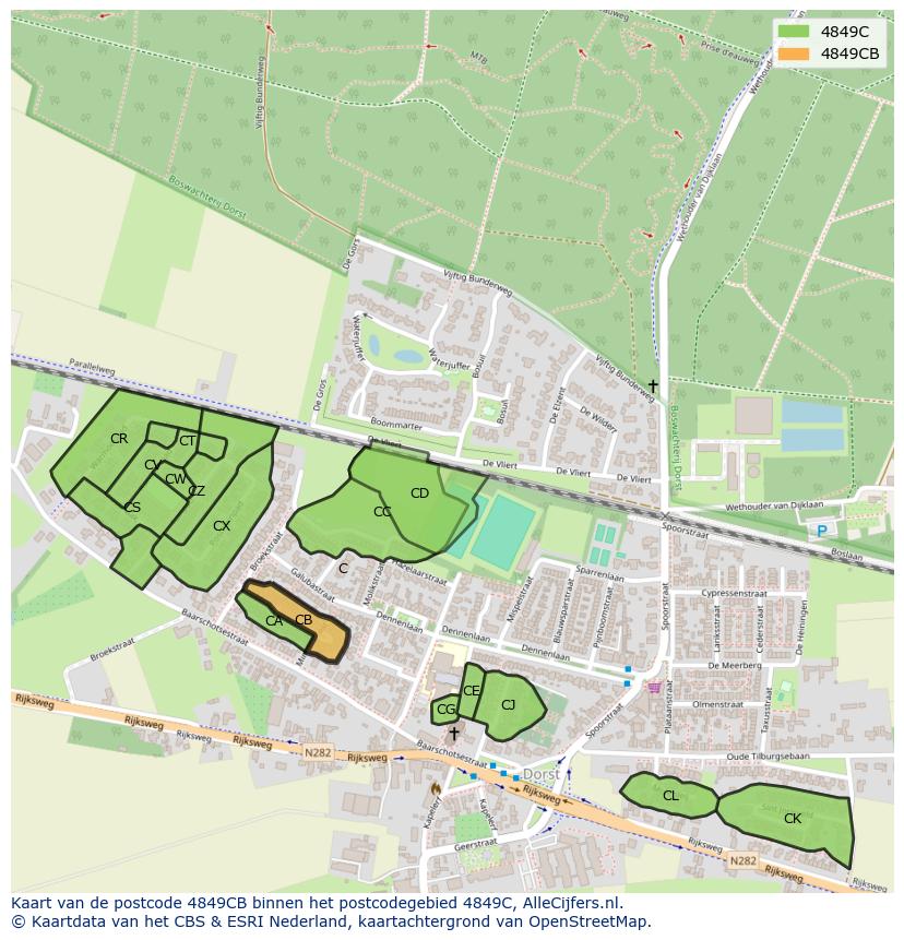 Afbeelding van het postcodegebied 4849 CB op de kaart.