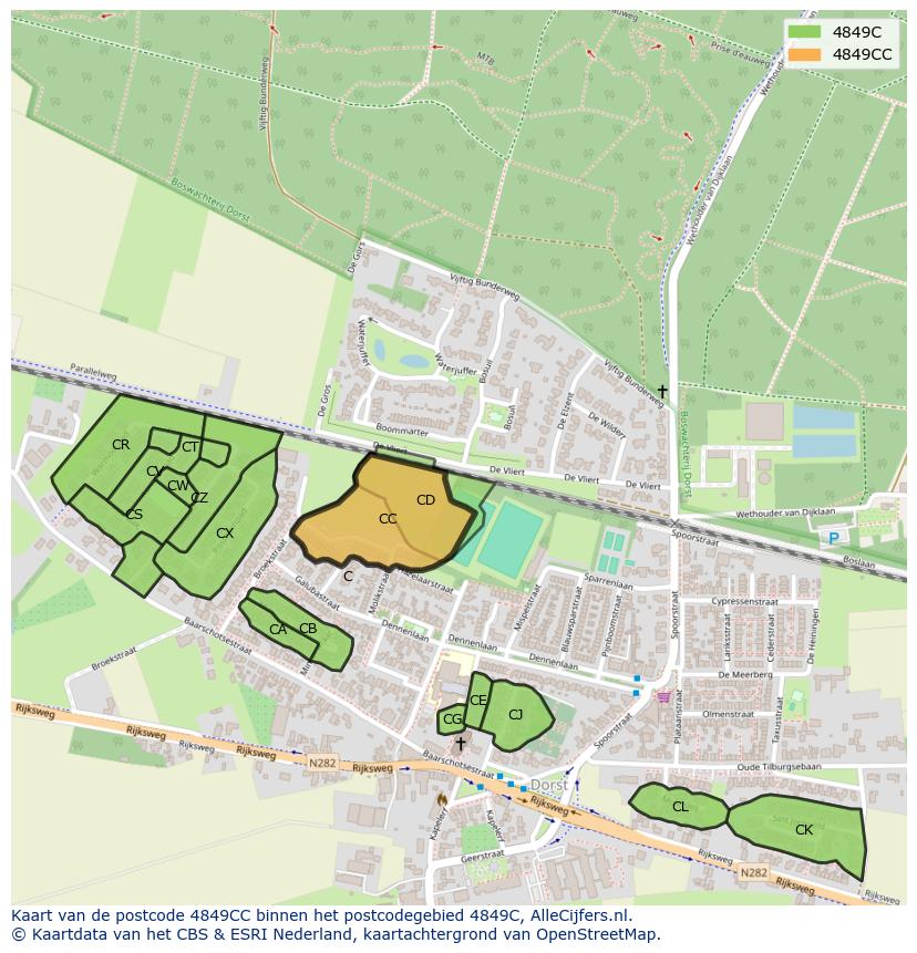 Afbeelding van het postcodegebied 4849 CC op de kaart.