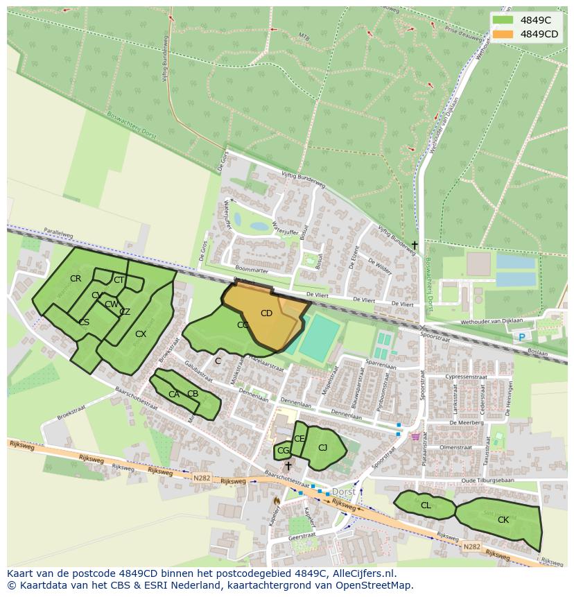 Afbeelding van het postcodegebied 4849 CD op de kaart.