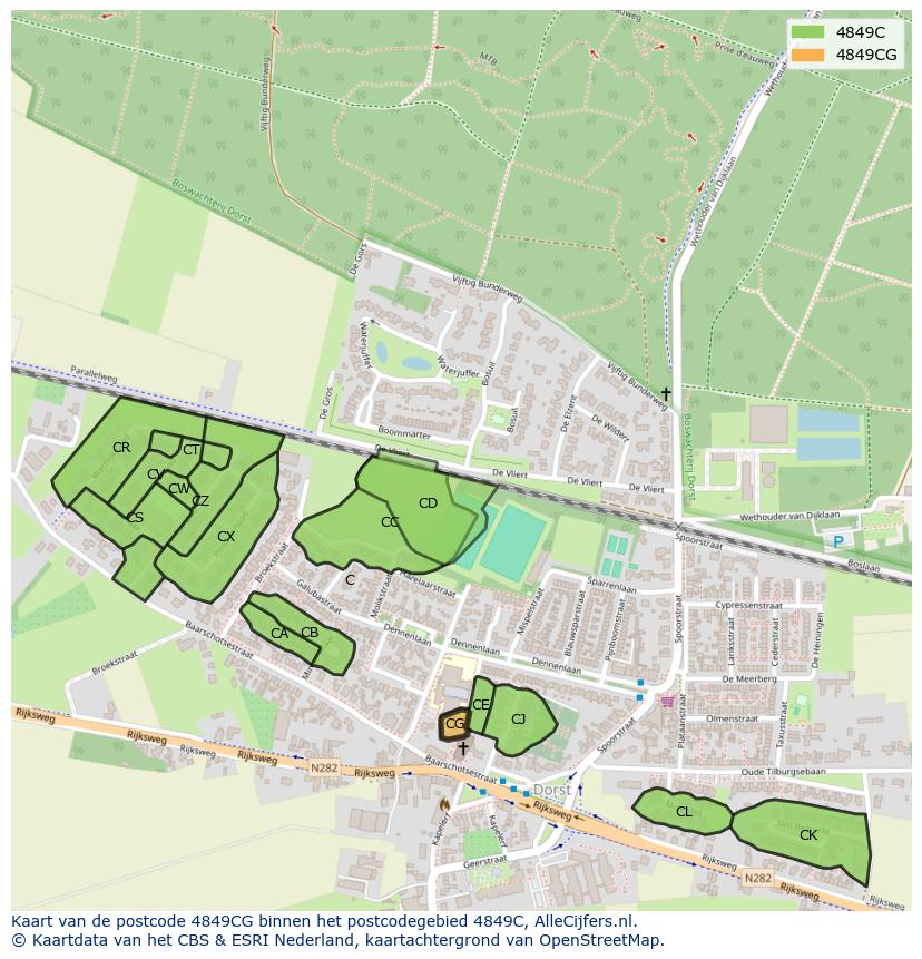 Afbeelding van het postcodegebied 4849 CG op de kaart.