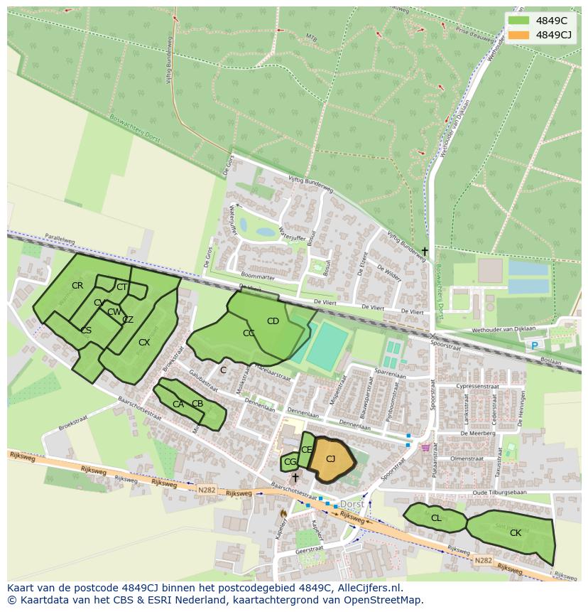 Afbeelding van het postcodegebied 4849 CJ op de kaart.