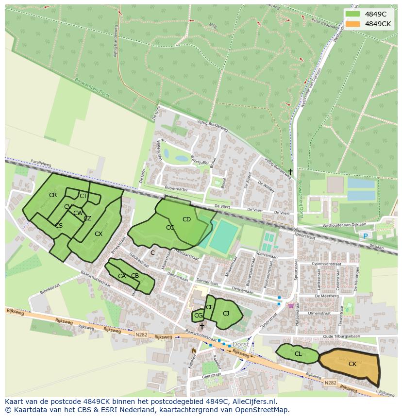Afbeelding van het postcodegebied 4849 CK op de kaart.