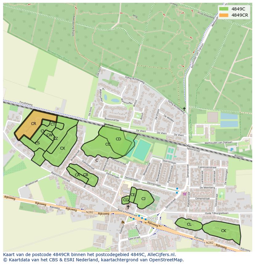 Afbeelding van het postcodegebied 4849 CR op de kaart.