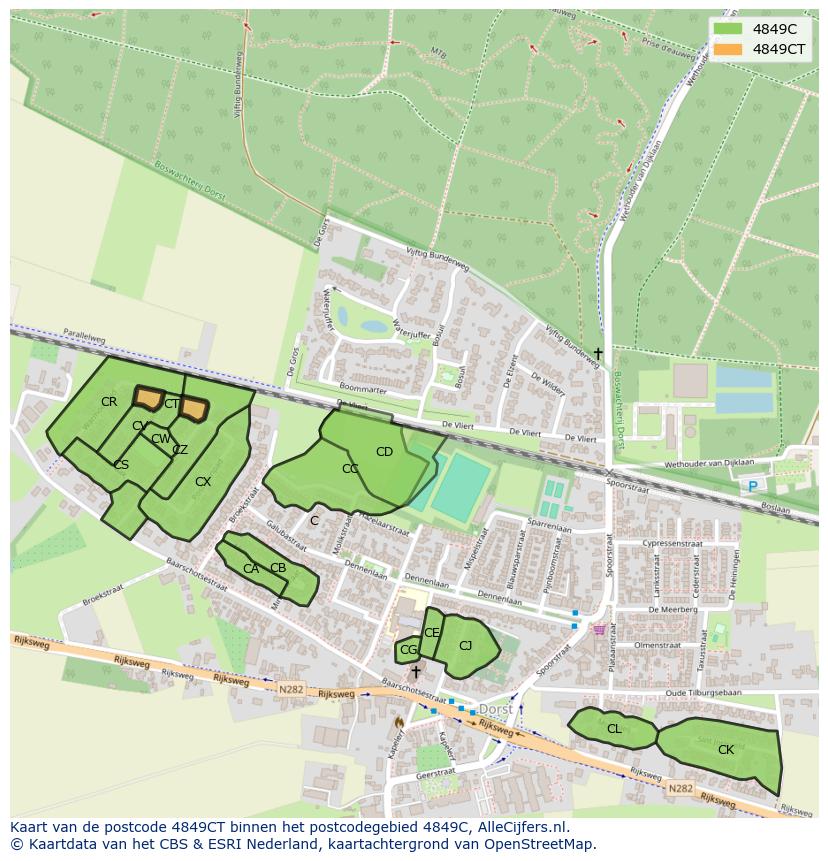 Afbeelding van het postcodegebied 4849 CT op de kaart.
