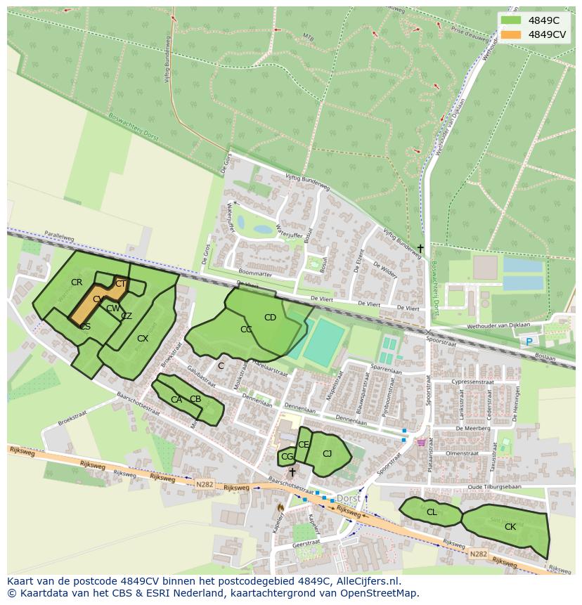 Afbeelding van het postcodegebied 4849 CV op de kaart.