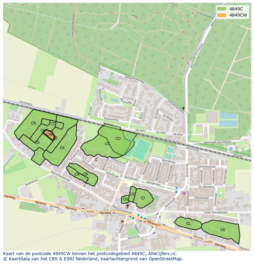 Afbeelding van het postcodegebied 4849 CW op de kaart.