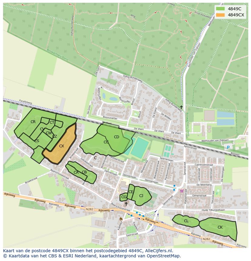 Afbeelding van het postcodegebied 4849 CX op de kaart.