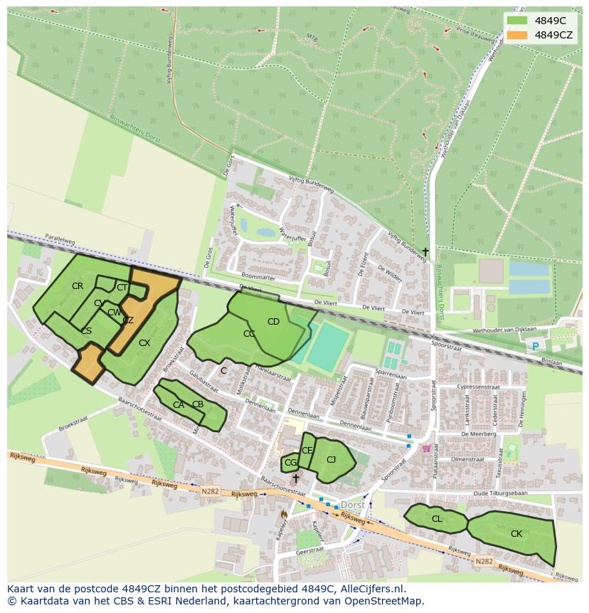 Afbeelding van het postcodegebied 4849 CZ op de kaart.
