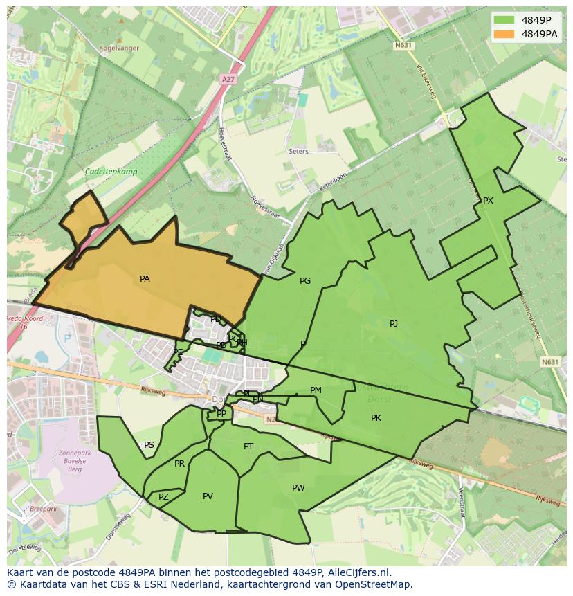 Afbeelding van het postcodegebied 4849 PA op de kaart.