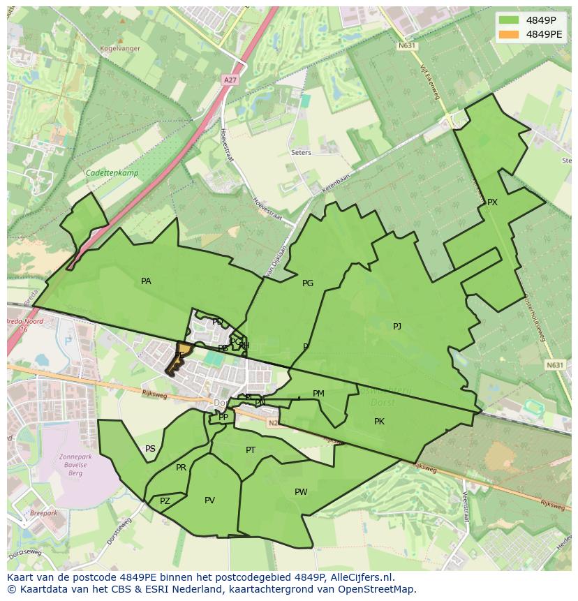 Afbeelding van het postcodegebied 4849 PE op de kaart.