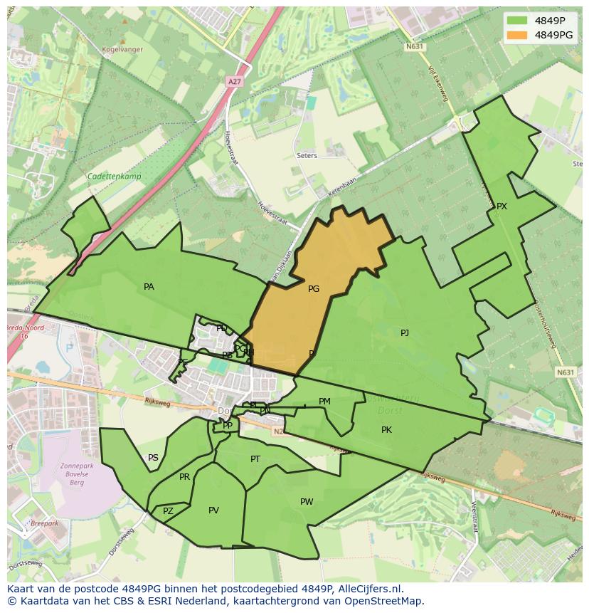 Afbeelding van het postcodegebied 4849 PG op de kaart.