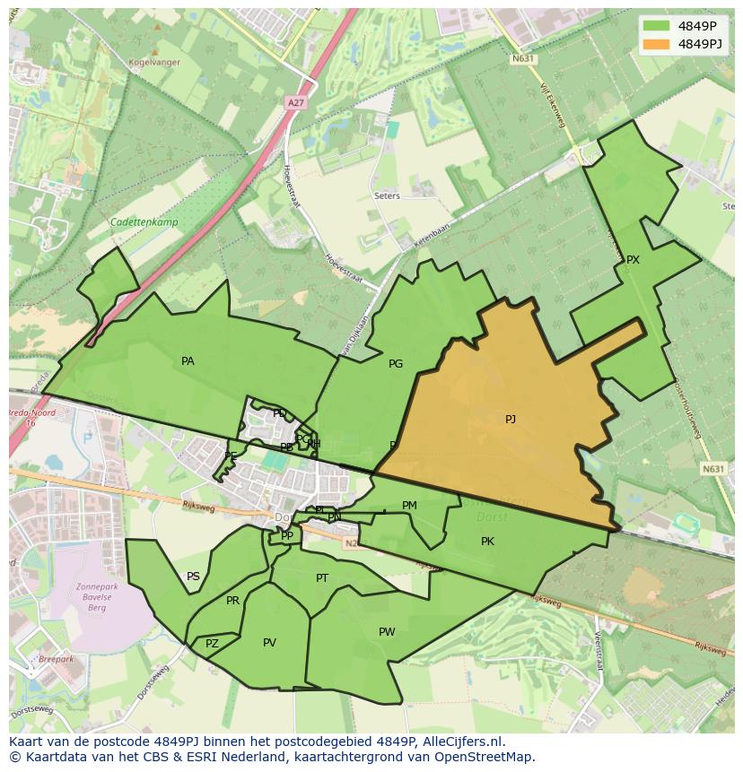 Afbeelding van het postcodegebied 4849 PJ op de kaart.