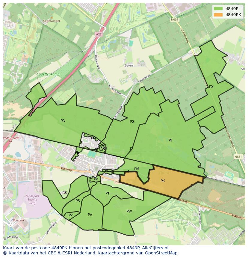 Afbeelding van het postcodegebied 4849 PK op de kaart.
