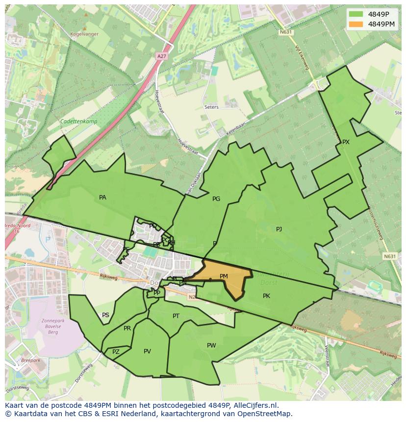 Afbeelding van het postcodegebied 4849 PM op de kaart.