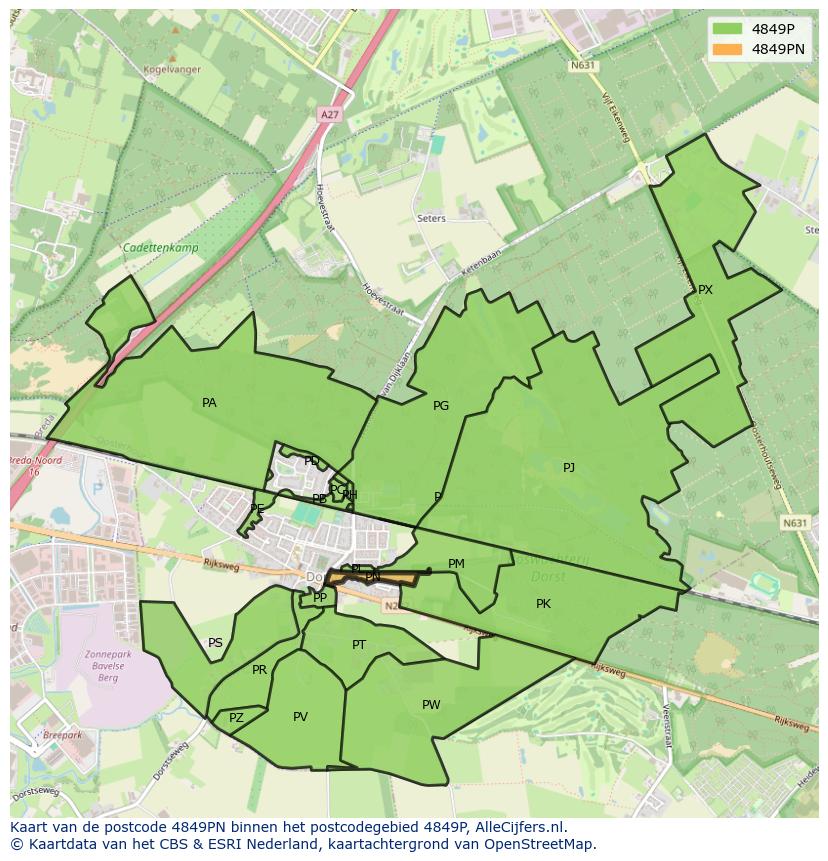 Afbeelding van het postcodegebied 4849 PN op de kaart.