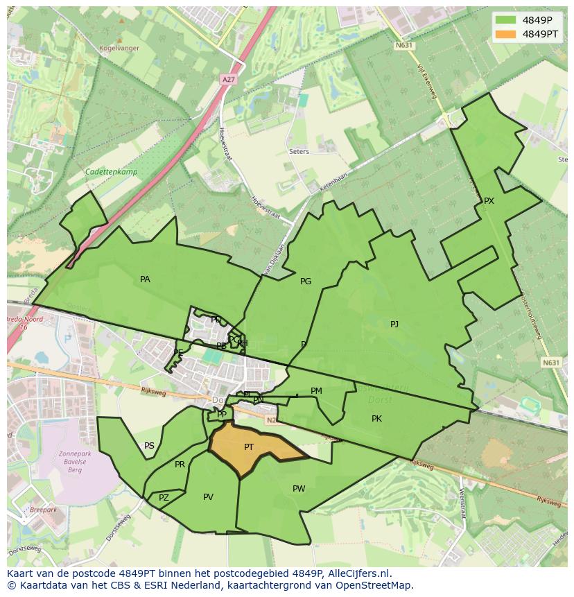 Afbeelding van het postcodegebied 4849 PT op de kaart.