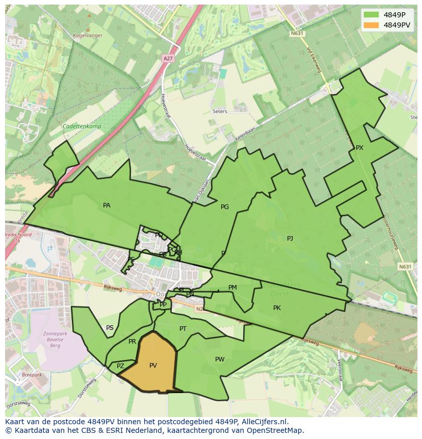Afbeelding van het postcodegebied 4849 PV op de kaart.