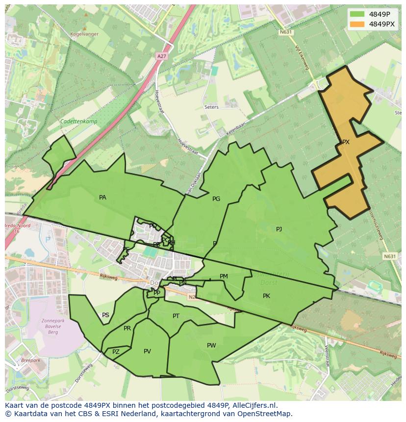 Afbeelding van het postcodegebied 4849 PX op de kaart.