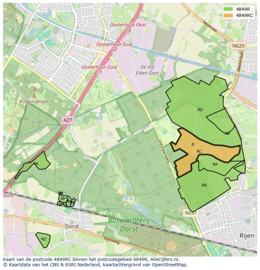 Afbeelding van het postcodegebied 4849 RC op de kaart.