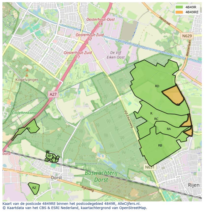 Afbeelding van het postcodegebied 4849 RE op de kaart.