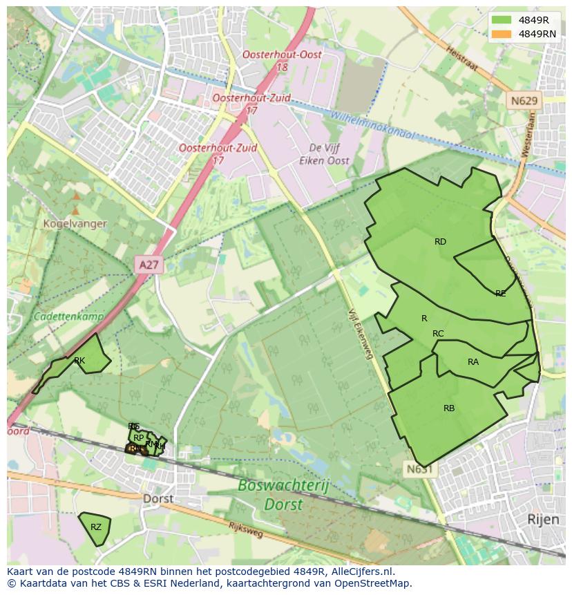 Afbeelding van het postcodegebied 4849 RN op de kaart.