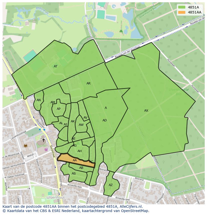 Afbeelding van het postcodegebied 4851 AA op de kaart.