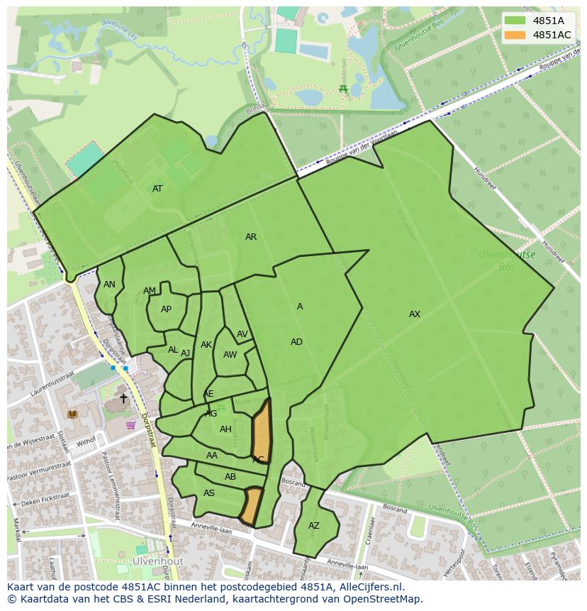 Afbeelding van het postcodegebied 4851 AC op de kaart.