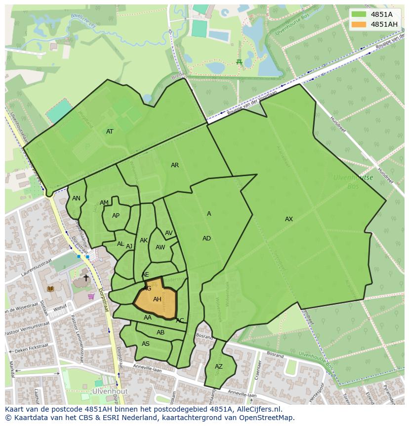 Afbeelding van het postcodegebied 4851 AH op de kaart.