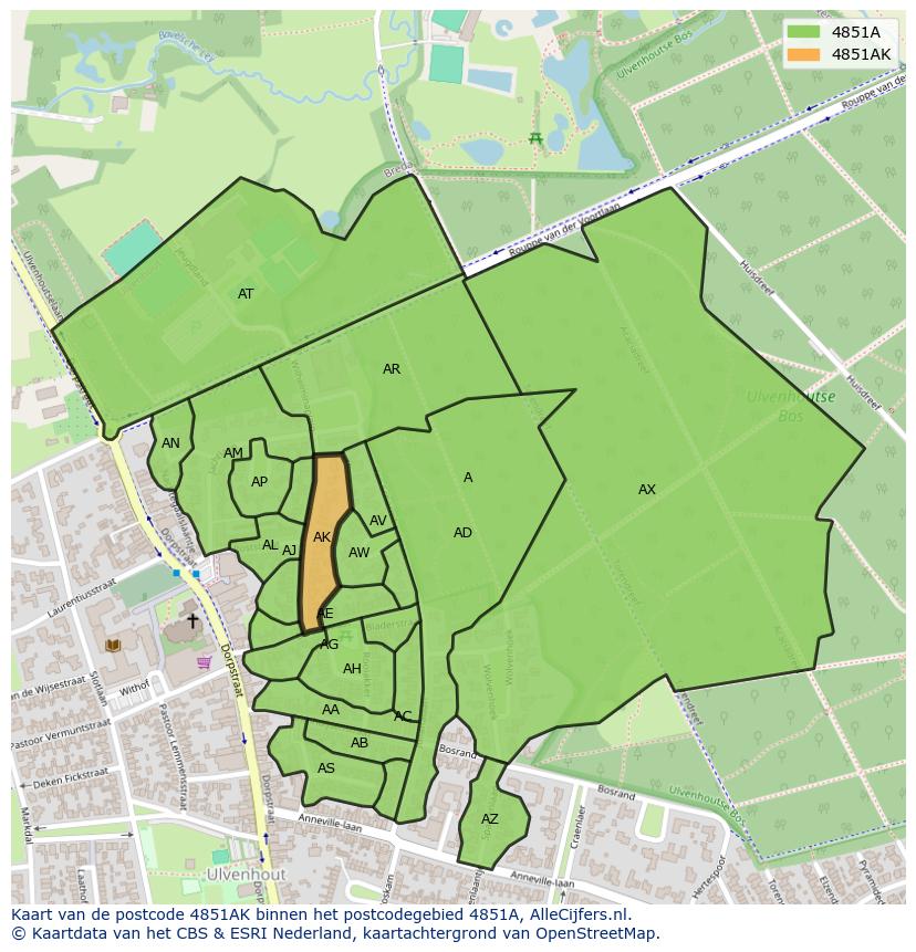 Afbeelding van het postcodegebied 4851 AK op de kaart.
