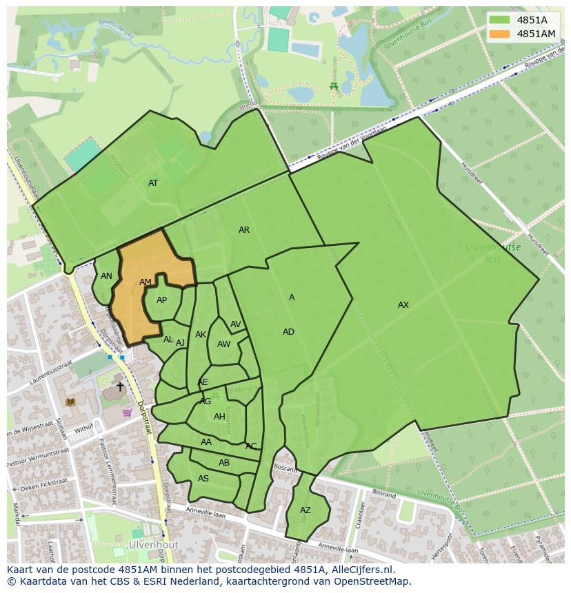 Afbeelding van het postcodegebied 4851 AM op de kaart.