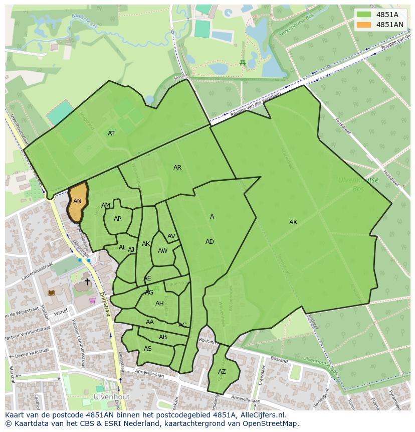 Afbeelding van het postcodegebied 4851 AN op de kaart.