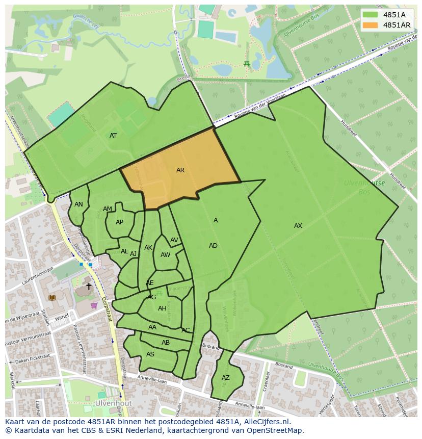 Afbeelding van het postcodegebied 4851 AR op de kaart.