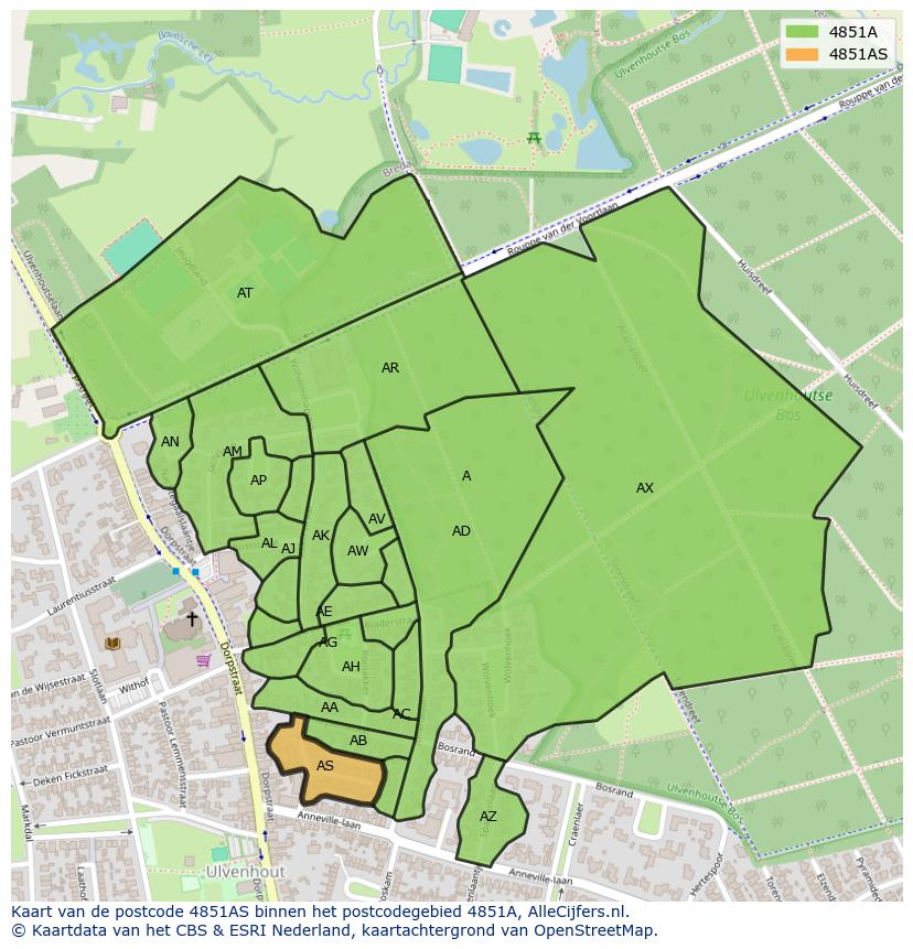 Afbeelding van het postcodegebied 4851 AS op de kaart.
