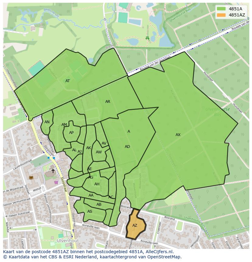 Afbeelding van het postcodegebied 4851 AZ op de kaart.