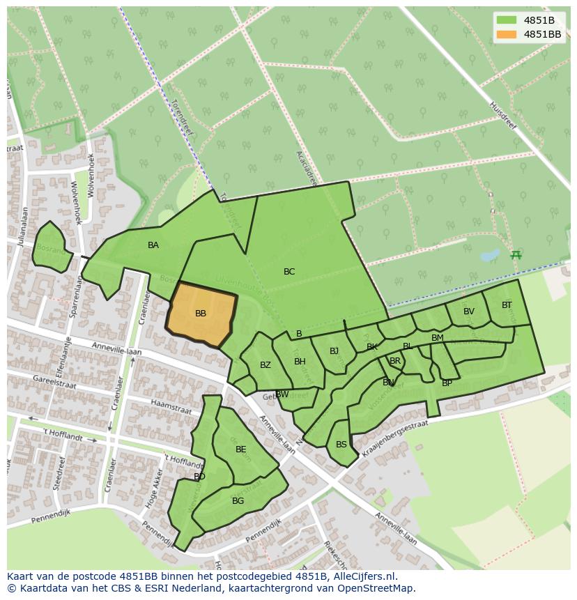 Afbeelding van het postcodegebied 4851 BB op de kaart.