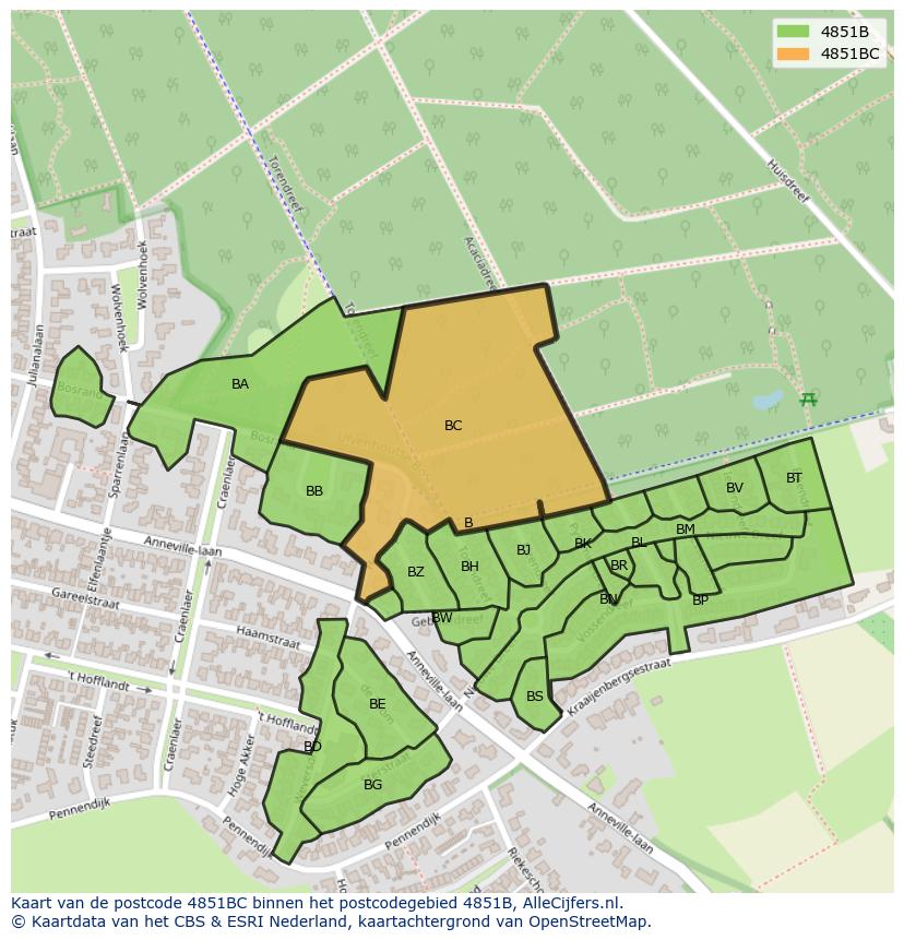 Afbeelding van het postcodegebied 4851 BC op de kaart.