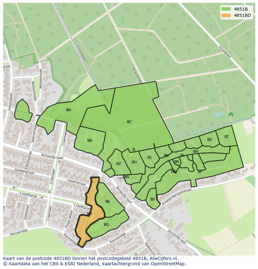 Afbeelding van het postcodegebied 4851 BD op de kaart.