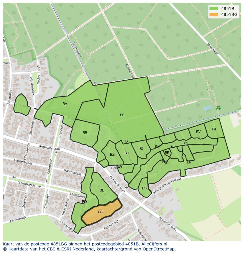 Afbeelding van het postcodegebied 4851 BG op de kaart.