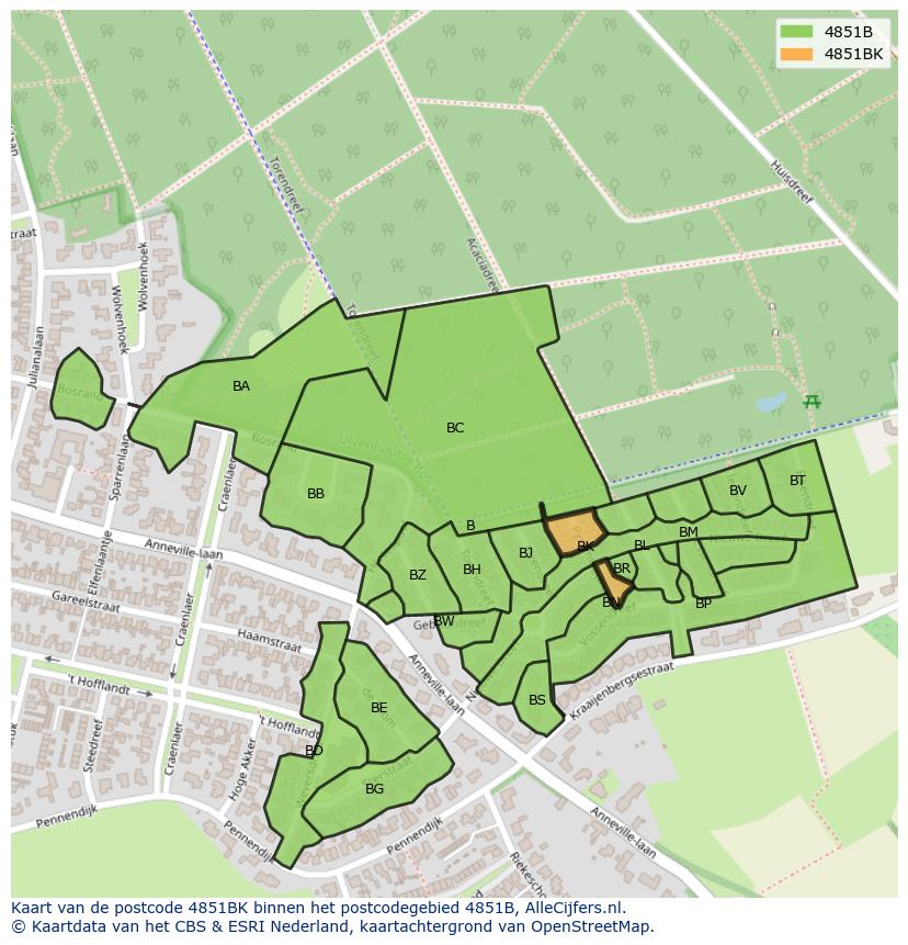 Afbeelding van het postcodegebied 4851 BK op de kaart.