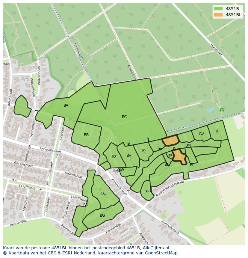 Afbeelding van het postcodegebied 4851 BL op de kaart.