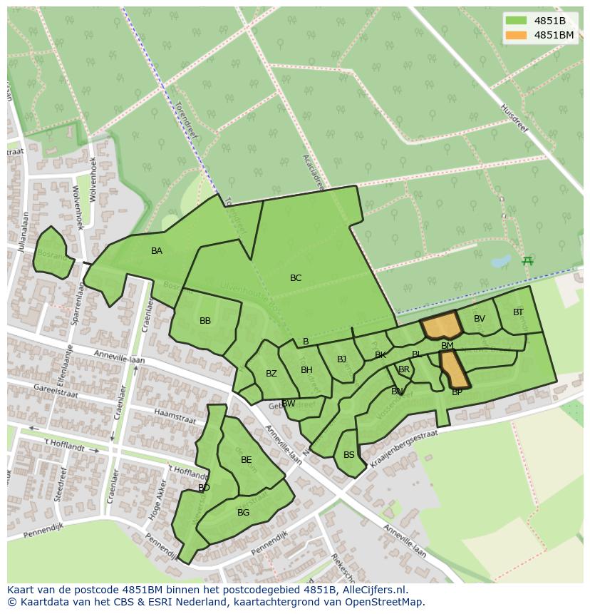 Afbeelding van het postcodegebied 4851 BM op de kaart.