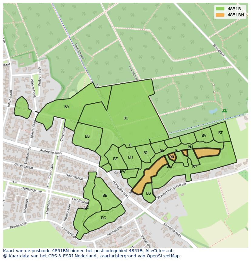 Afbeelding van het postcodegebied 4851 BN op de kaart.