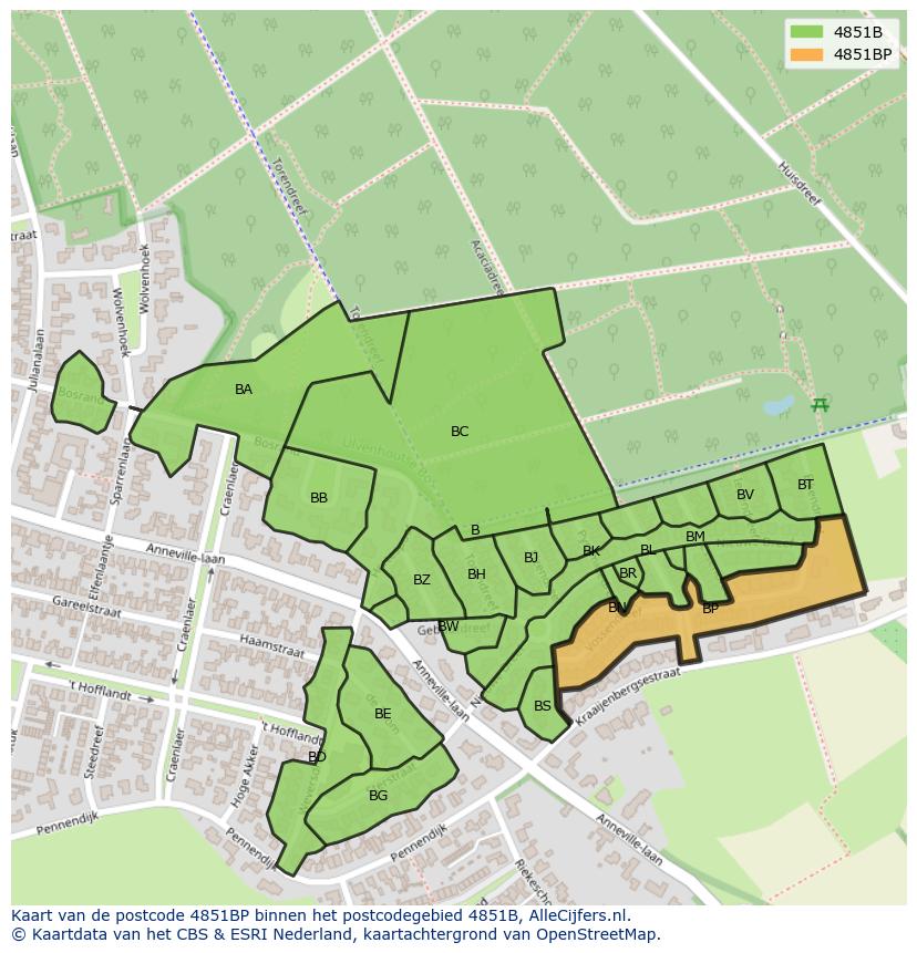 Afbeelding van het postcodegebied 4851 BP op de kaart.