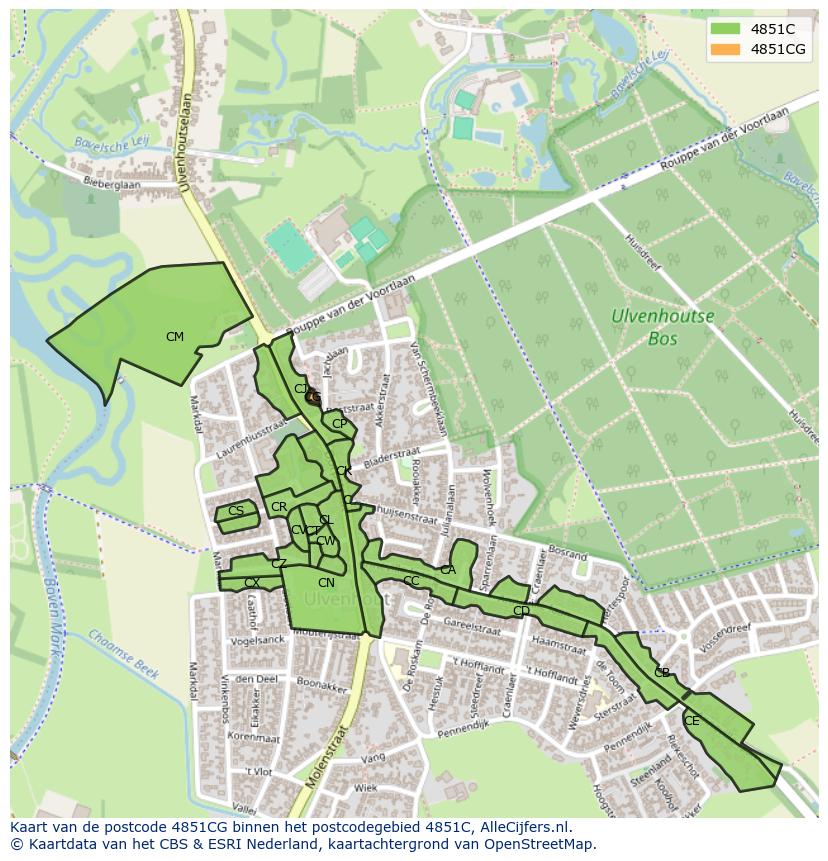 Afbeelding van het postcodegebied 4851 CG op de kaart.