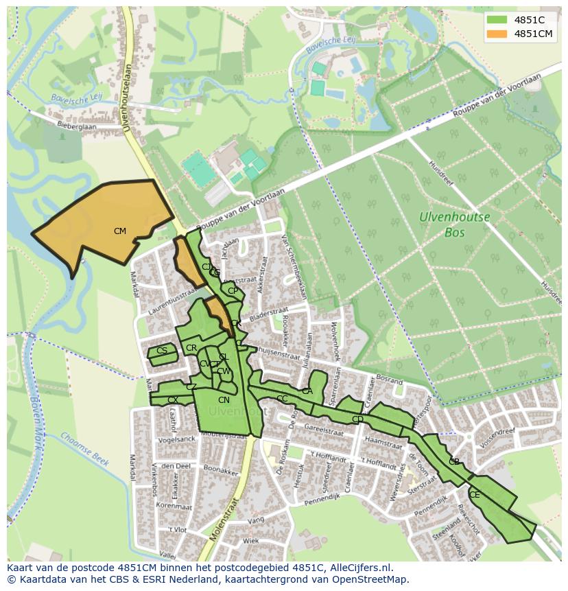 Afbeelding van het postcodegebied 4851 CM op de kaart.