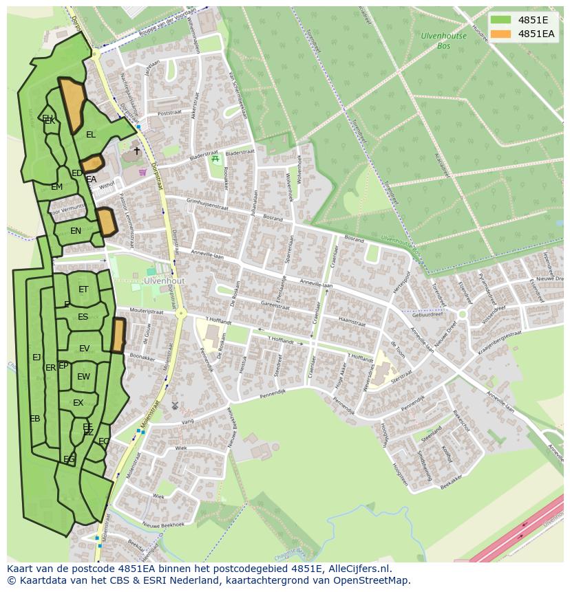 Afbeelding van het postcodegebied 4851 EA op de kaart.