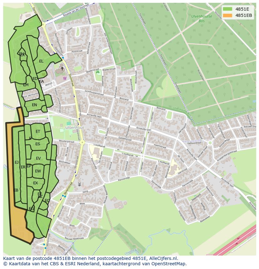 Afbeelding van het postcodegebied 4851 EB op de kaart.