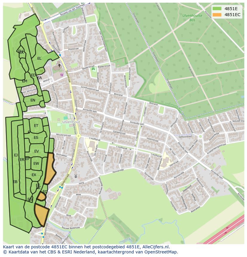 Afbeelding van het postcodegebied 4851 EC op de kaart.