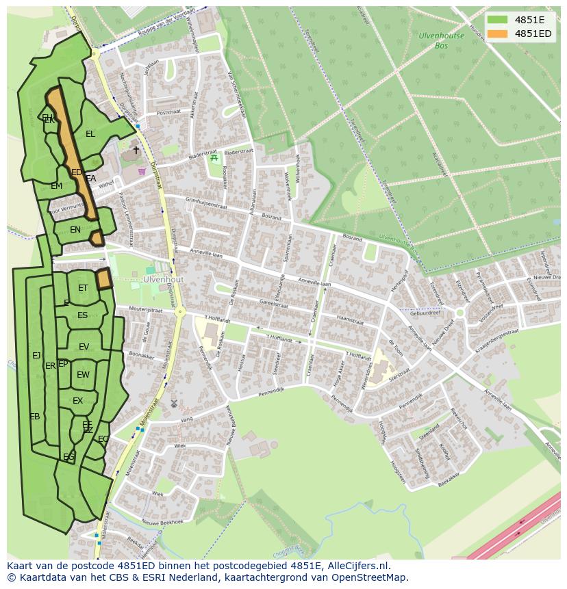 Afbeelding van het postcodegebied 4851 ED op de kaart.